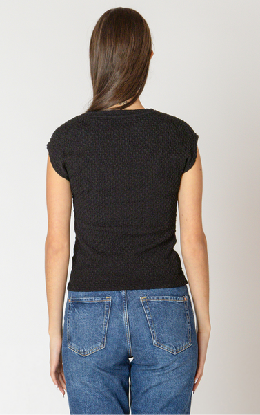 Black Tape Drop Shoulder Textured Top in Black