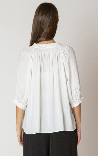 Black Tape Soft Pleated Top in White