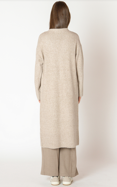 Black Tape Longline Open Cardigan in Heather Oatmeal