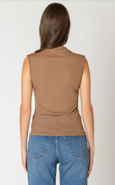 Black Tape Pleat Detail Top in Warm Taupe