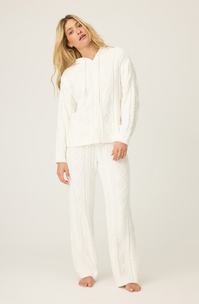 PJ Salvage Cozy Chenille Cable Knit Hoody in Ivory