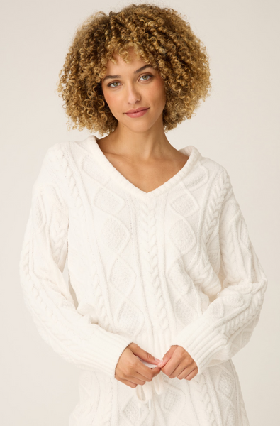 PJ Salvage Cozy Chenille Cable Knit Long Sleeve in Ivory