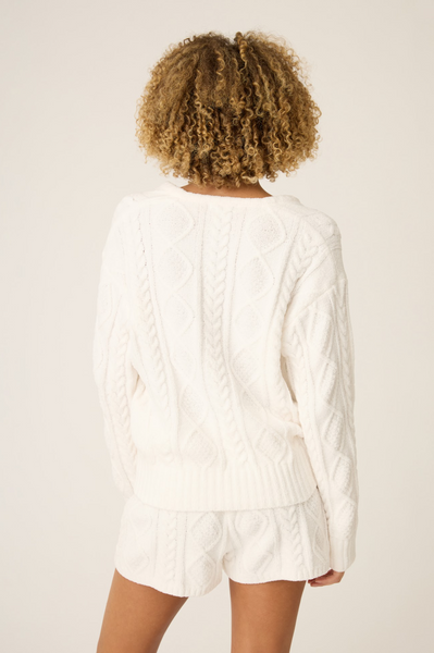 PJ Salvage Cozy Chenille Cable Knit Long Sleeve in Ivory