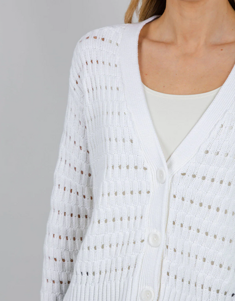 autumn cashmere Boxy Rib Stitch Cardigan in Bleach White