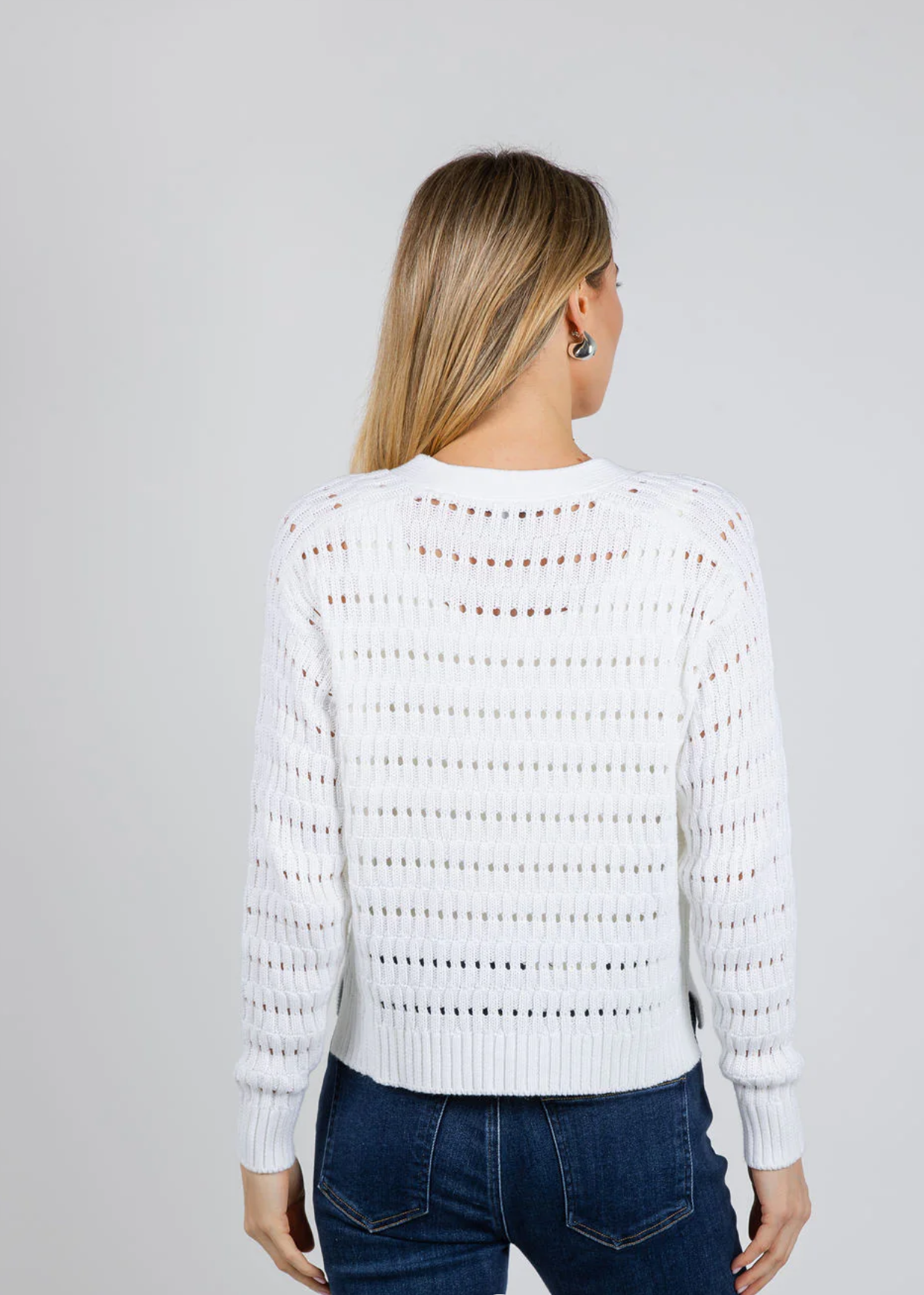 autumn cashmere Boxy Rib Stitch Cardigan in Bleach White