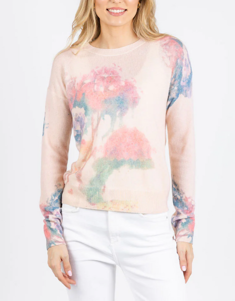 autumn cashmere Floral Print Relaxed Crew in Pink Combo