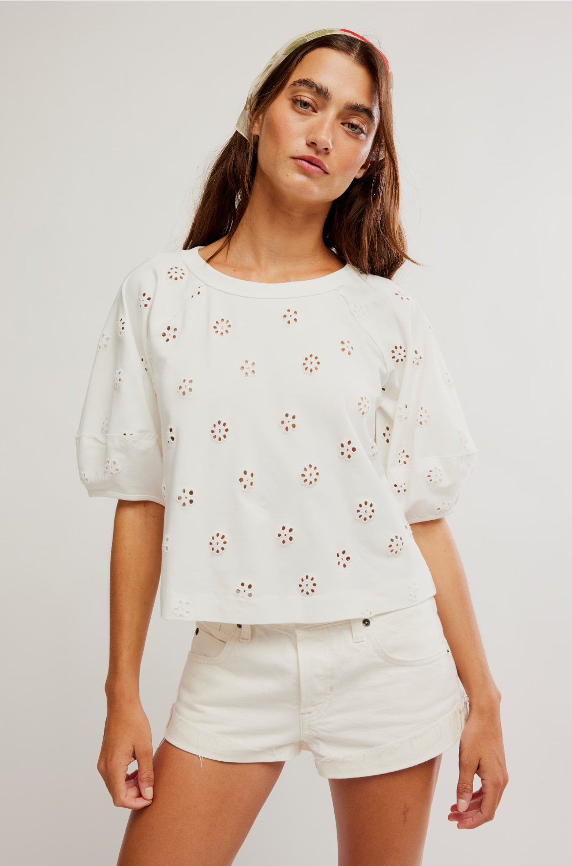 Free People Jessie Eyelet Tee in Whisper White