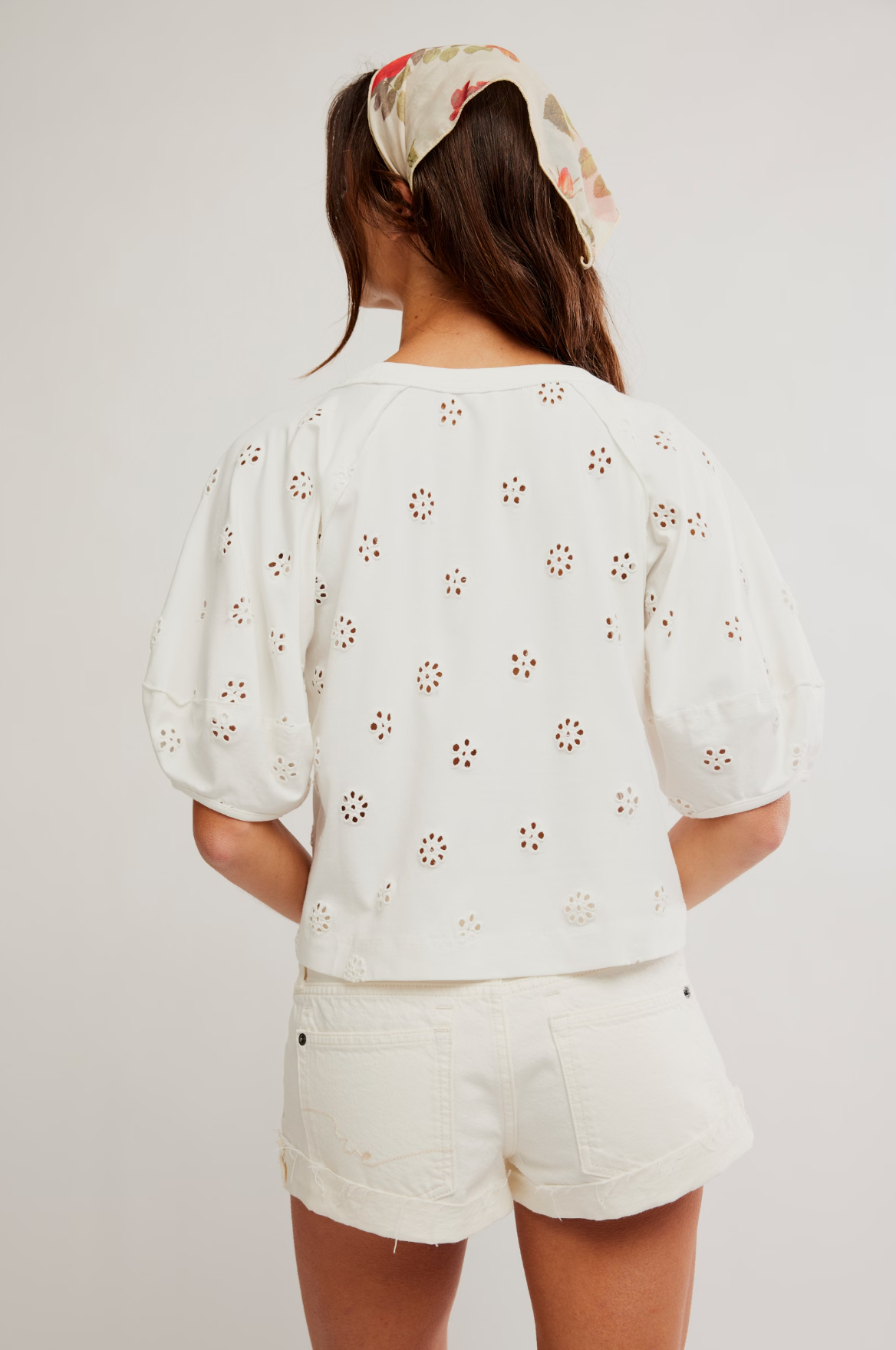 Free People Jessie Eyelet Tee in Whisper White