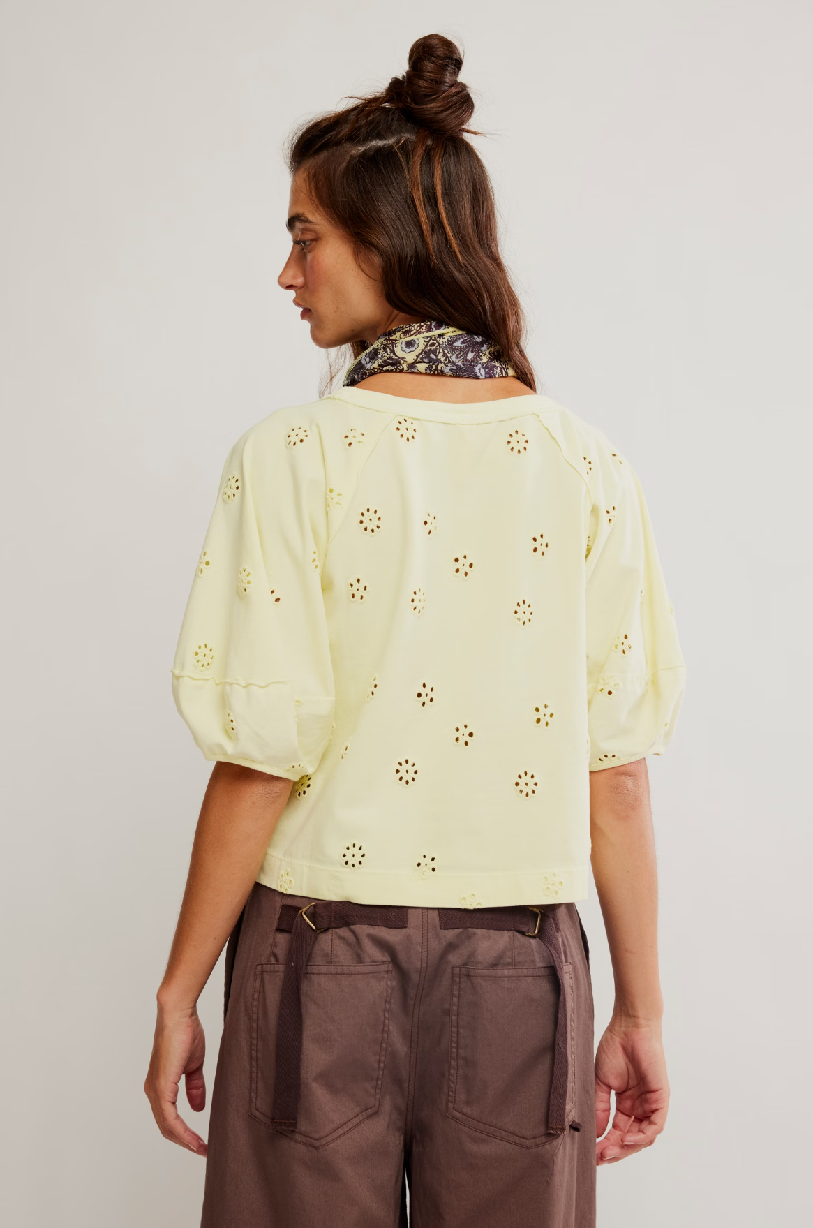 Free People Jessie Eyelet Tee in Lemon Water Combo