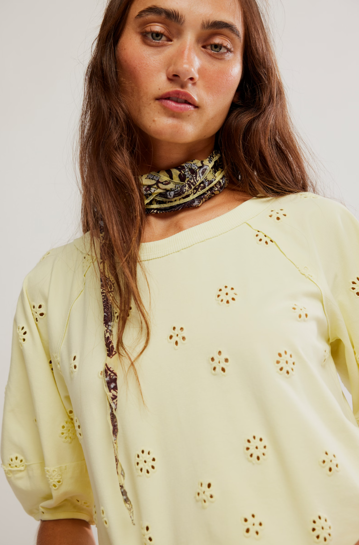 Free People Jessie Eyelet Tee in Lemon Water Combo