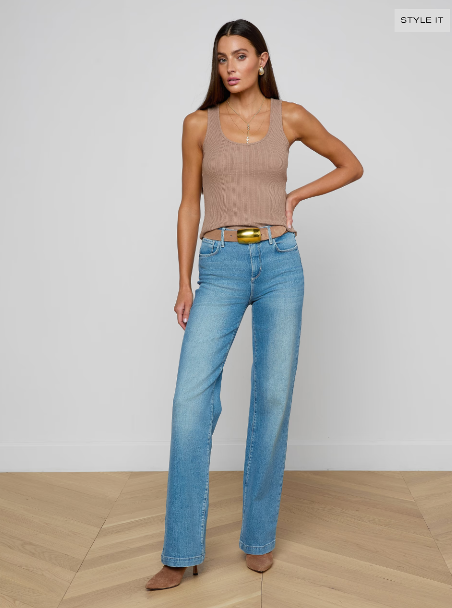L'AGENCE Adira Scoop Neck Tank in Portabella