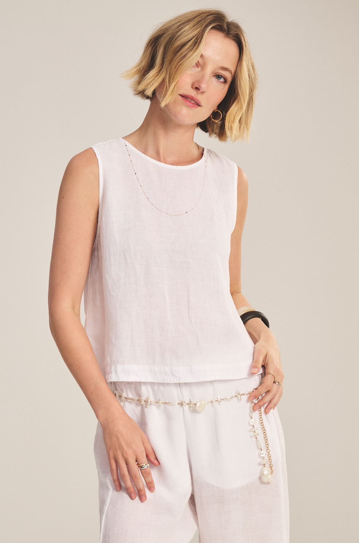 Velvet Maxine Woven Linen Sleeveless Top in White