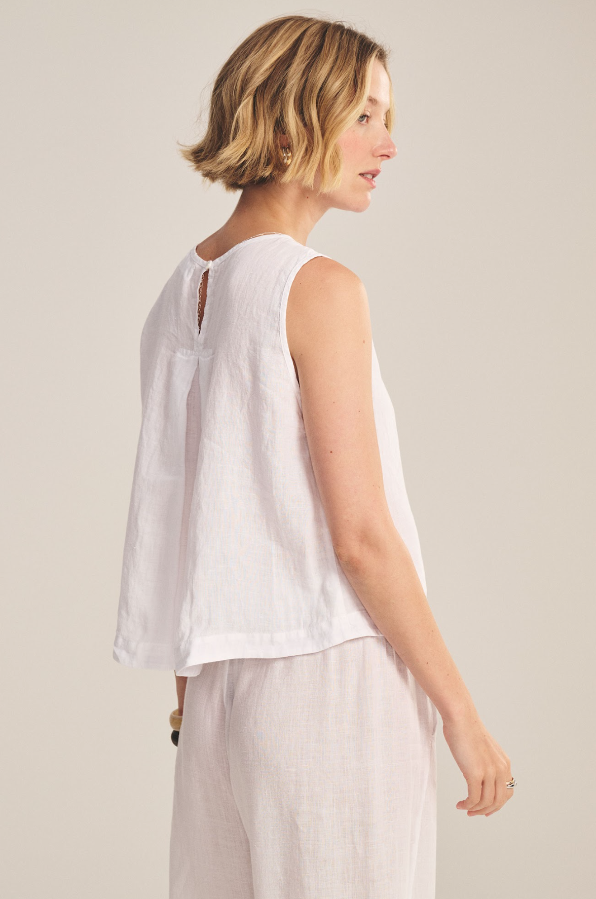 Velvet Maxine Woven Linen Sleeveless Top in White