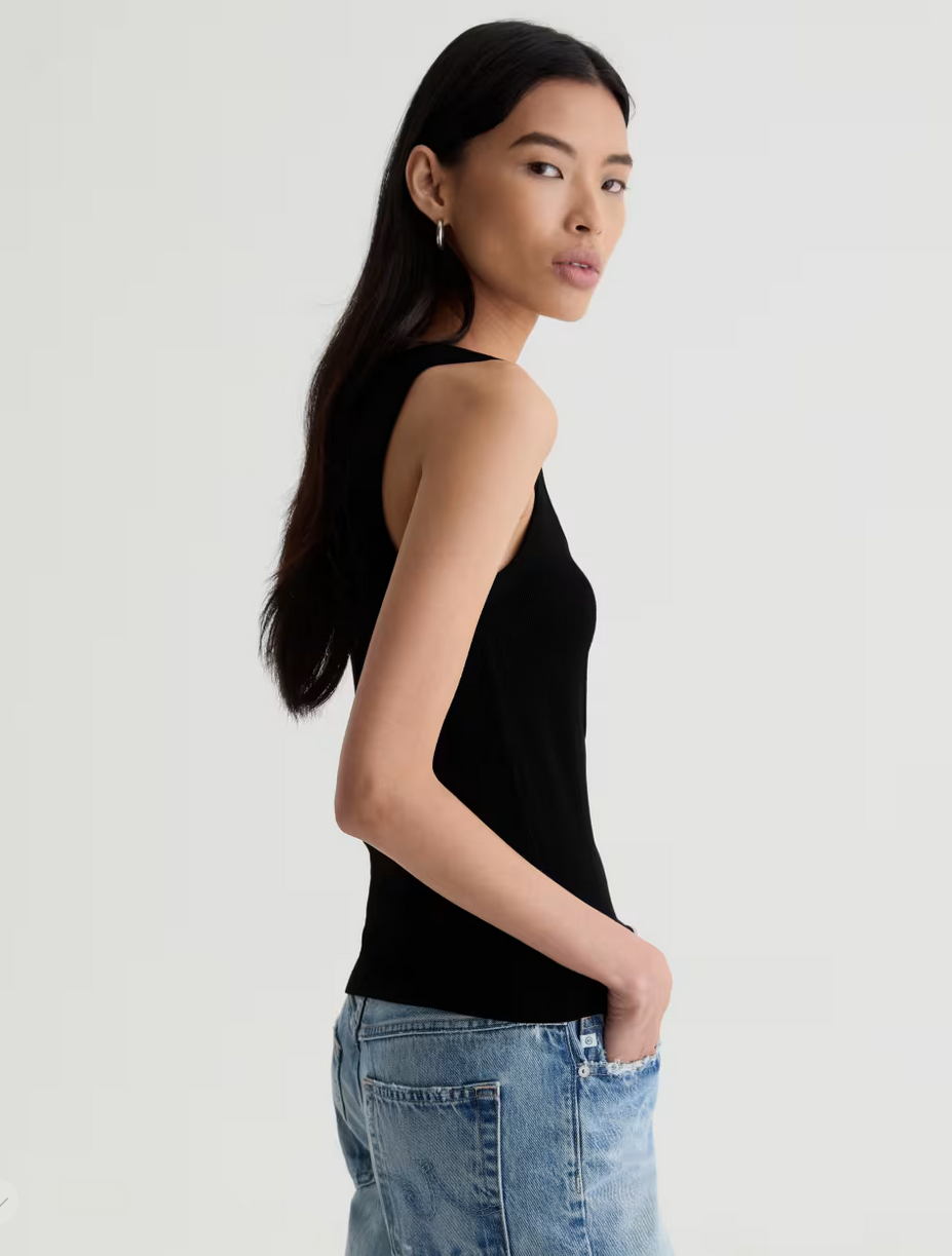AG Ashley Rib Knit Tank in  Super Black