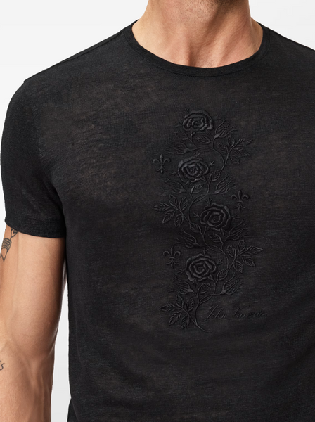 John Varvatos ROSE VINE EMBROIDERY Crew Tee - Black