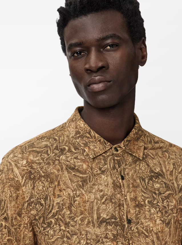 John Varvatos Regualr Fit LS Floral Collar Shirt in Brown Sugar