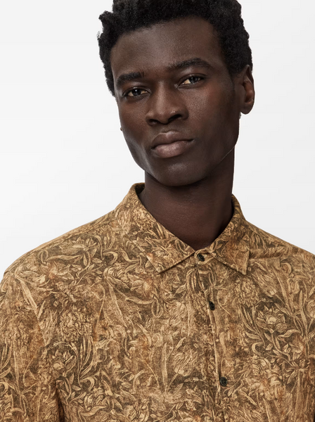 John Varvatos Regualr Fit LS Floral Collar Shirt in Brown Sugar