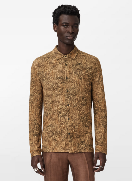 John Varvatos Regualr Fit LS Floral Collar Shirt in Brown Sugar