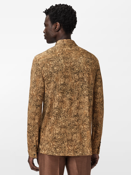 John Varvatos Regualr Fit LS Floral Collar Shirt in Brown Sugar