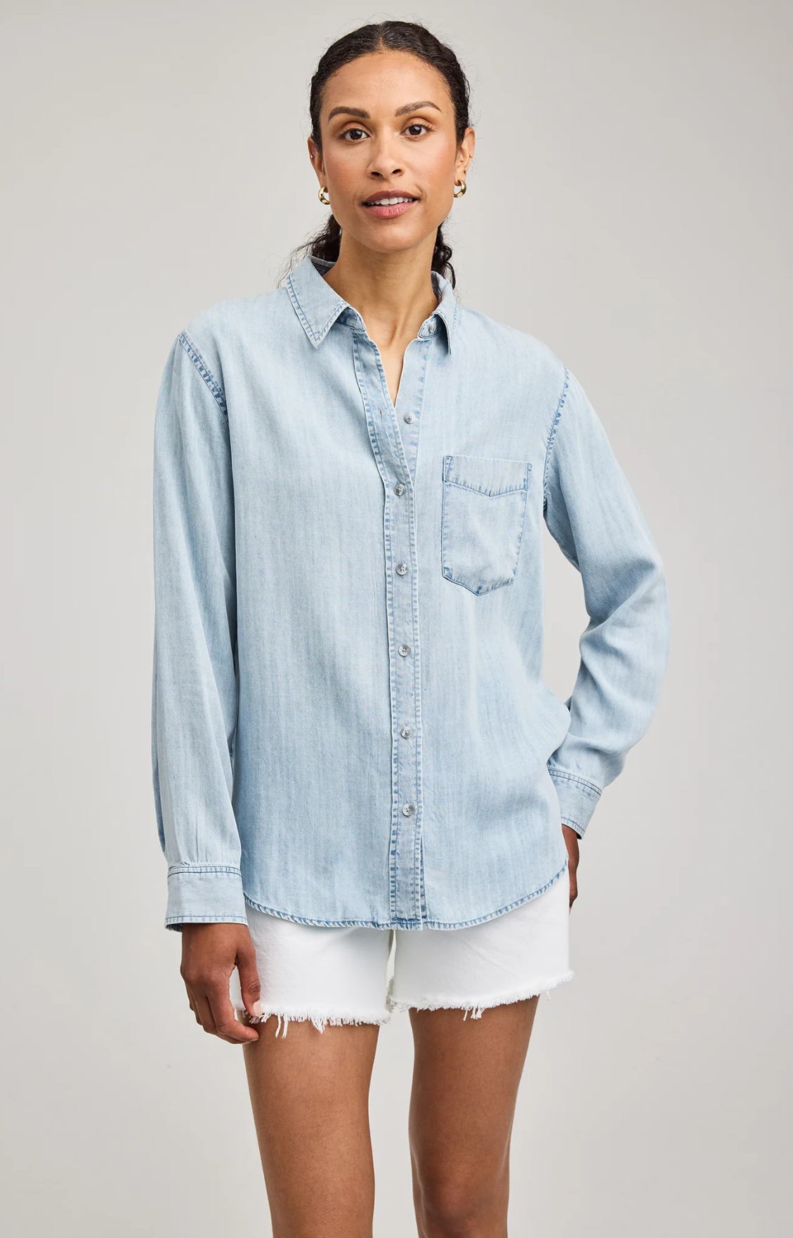 Gentle Fawn Ozzy Tencel L/S Button Up Top in Light Blue