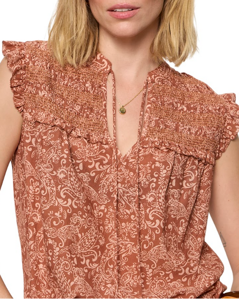 Sanctuary Free Feeling Smocked Blouse in Mosaic Clay