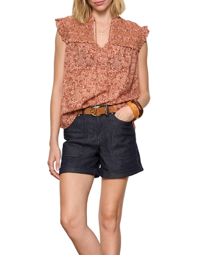 Sanctuary Free Feeling Smocked Blouse in Mosaic Clay