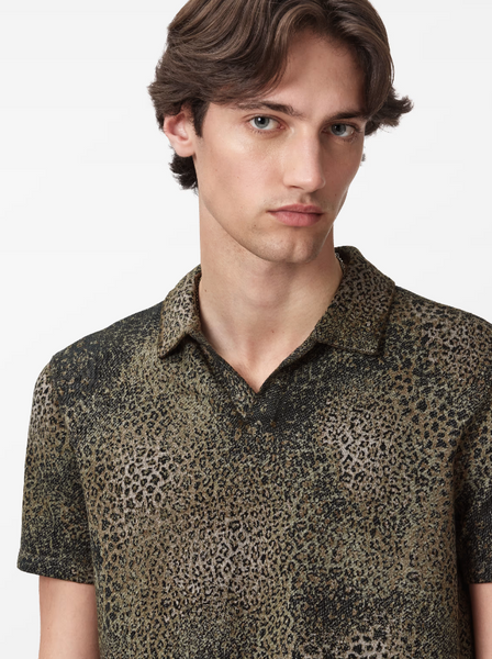 John Varvatos PERKINS S/S Johnny Collar Polo with Animal Jacquard - Haze Grey
