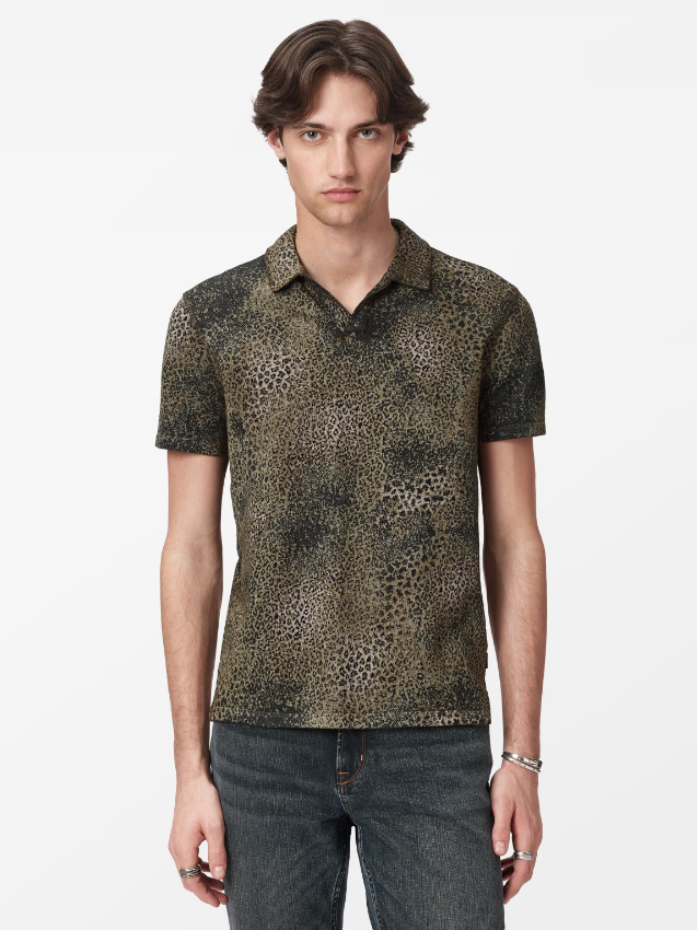 John Varvatos PERKINS S/S Johnny Collar Polo with Animal Jacquard - Haze Grey