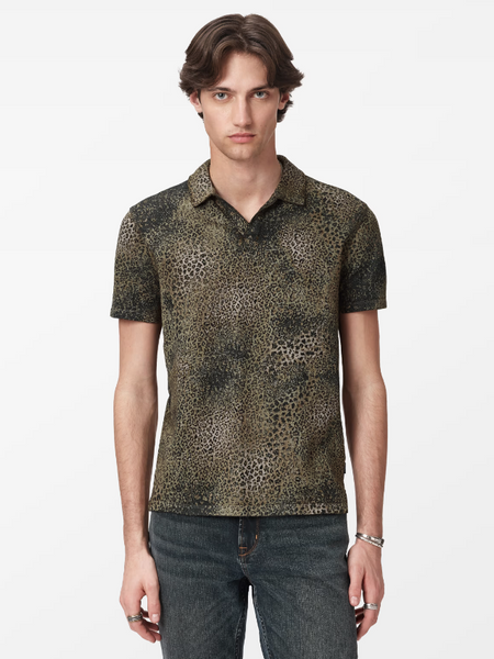 John Varvatos PERKINS S/S Johnny Collar Polo with Animal Jacquard - Haze Grey