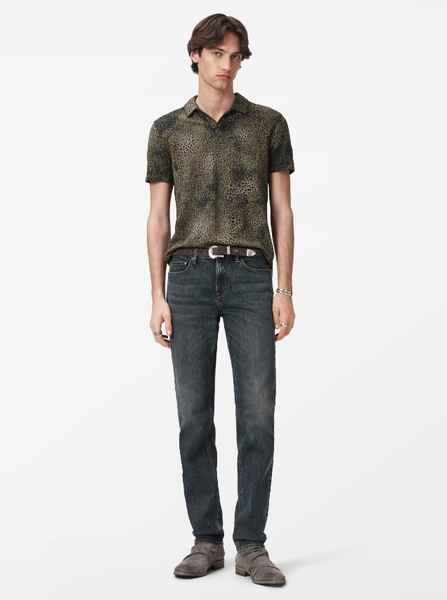John Varvatos PERKINS S/S Johnny Collar Polo with Animal Jacquard - Haze Grey