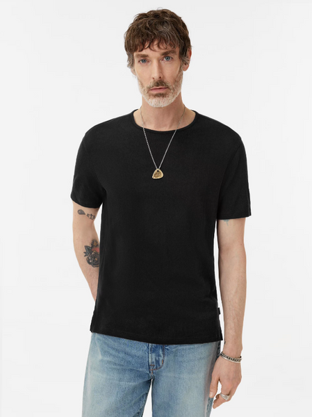 John Varvatos STANLEY S/S Crew in Broken Stitch - Black