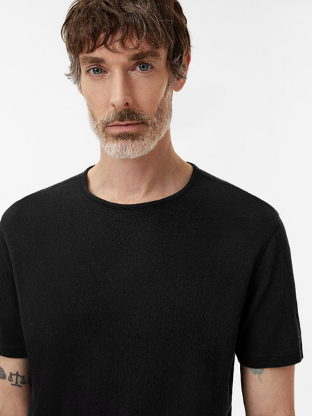 John Varvatos STANLEY S/S Crew in Broken Stitch - Black