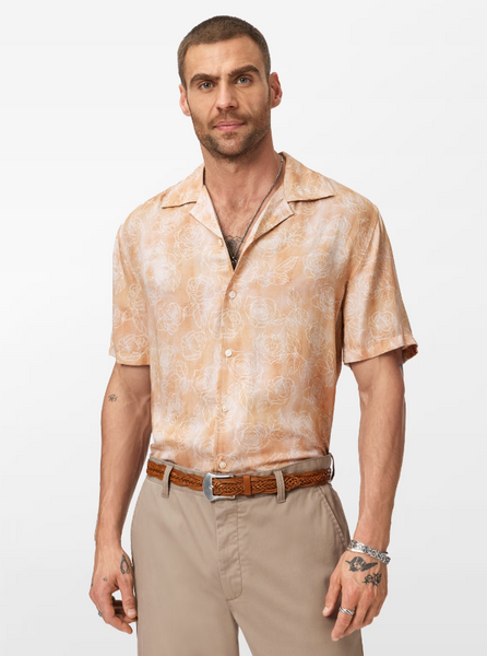 John Varvatos DAN SS Camp Shirt in Faded Twine
