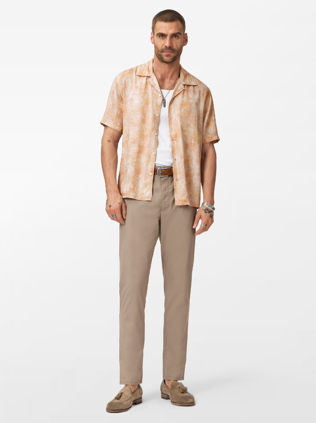 John Varvatos DAN SS Camp Shirt in Faded Twine
