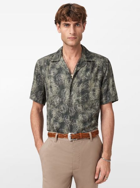 John Varvatos DAN SS Camp Shirt in Light Olive