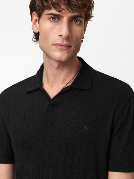 John Varvatos LEONARDO Johnny Collar Textured Polo in Black