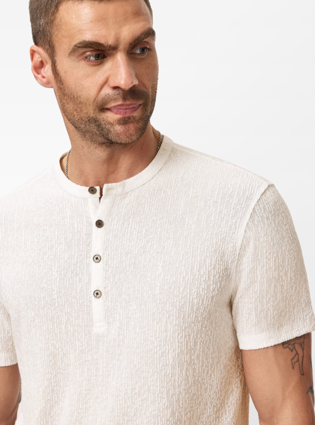 John Varvatos EGON Textured SS Henley in White