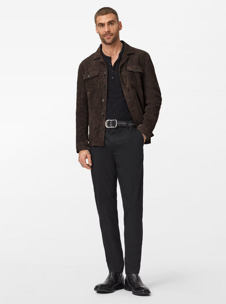 John Varvatos JESSE Leather Shirt Jacket with Buttons in Espresso