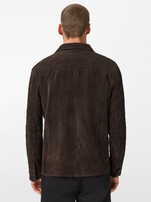 John Varvatos JESSE Leather Shirt Jacket with Buttons in Espresso