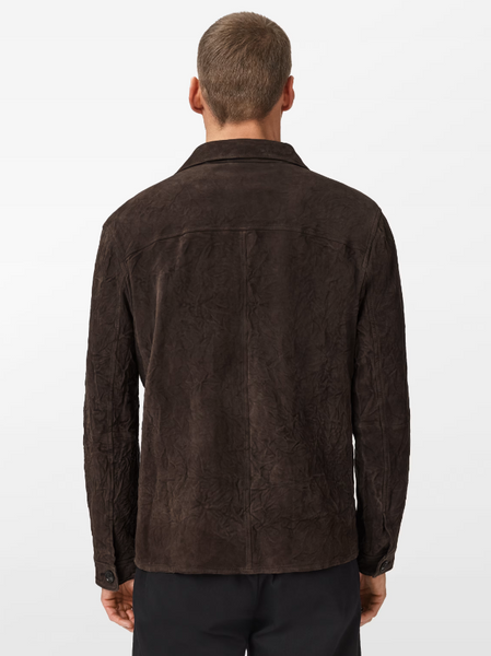John Varvatos JESSE Leather Shirt Jacket with Buttons in Espresso