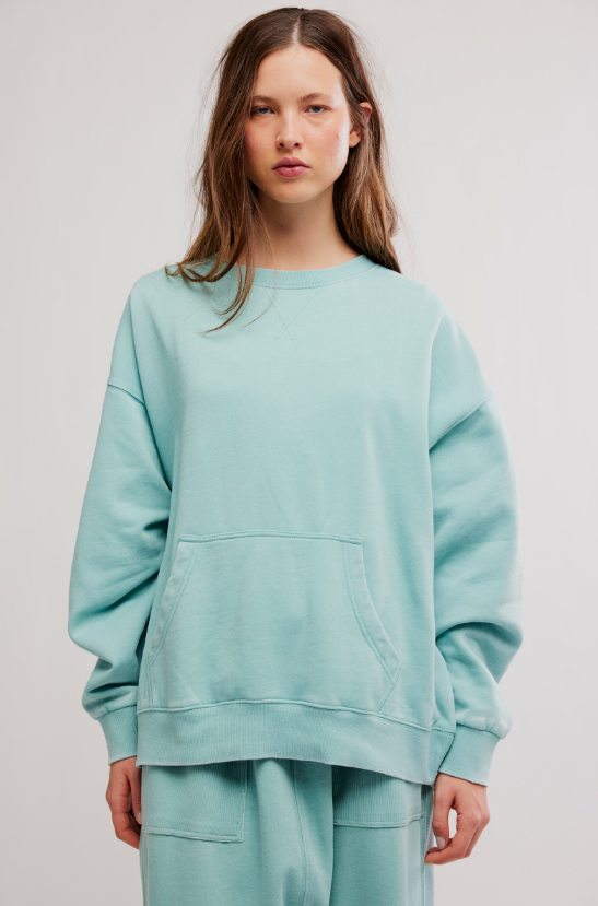 Free People Slow It Down Pullover in Aqua