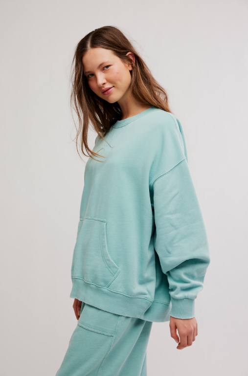 Free People Slow It Down Pullover in Aqua