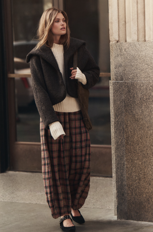Free People Moonflower Plaid Balloon Pant in Black Combo