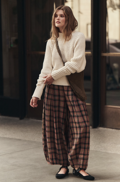 Free People Moonflower Plaid Balloon Pant in Black Combo