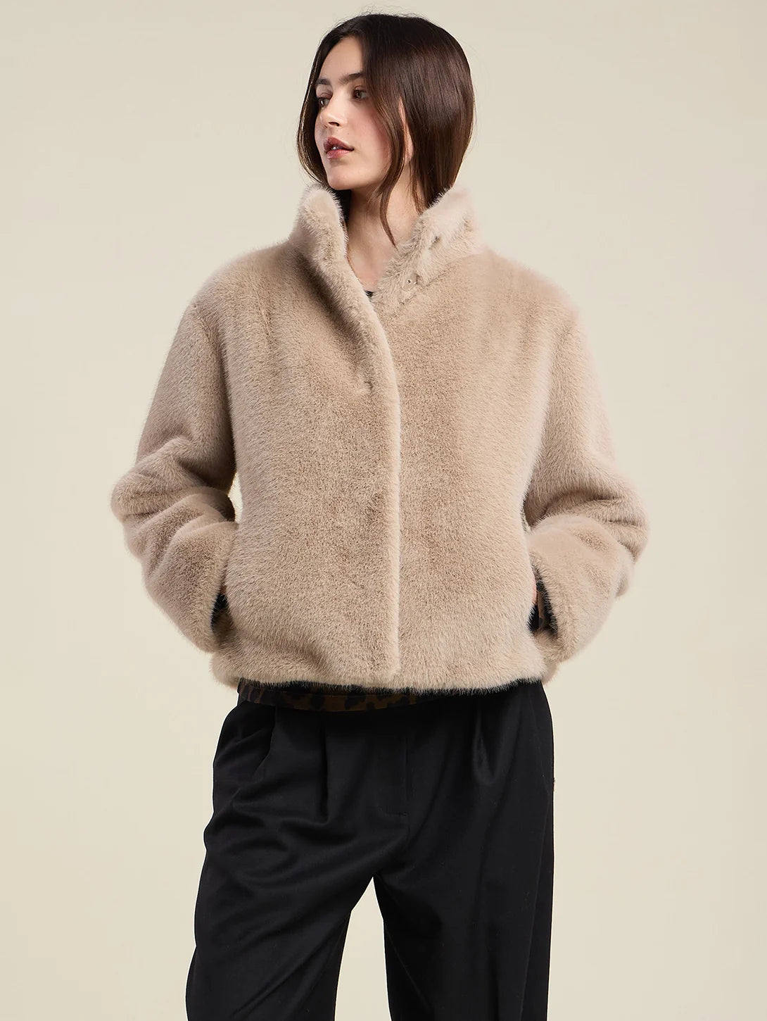 Velvet Sheena Lux Fur Jacket in Beige