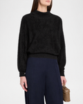 Autumn Cashmere Puff Sleeve Funnel Neck Dolman Sweater in Black