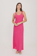 Pistache Linen Slip Dress in Fuchsia