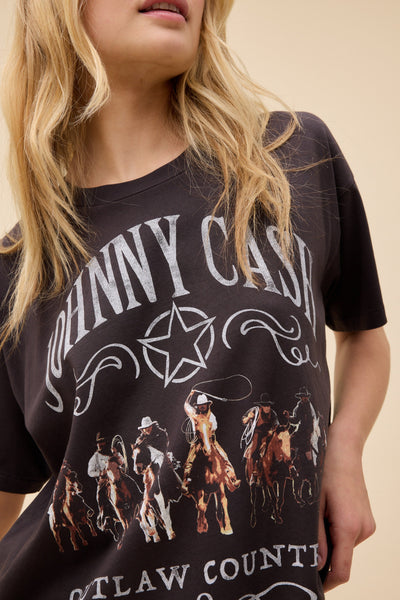 Daydreamer Johnny Cash Outlaw Country Merch Tee in Reactive Black