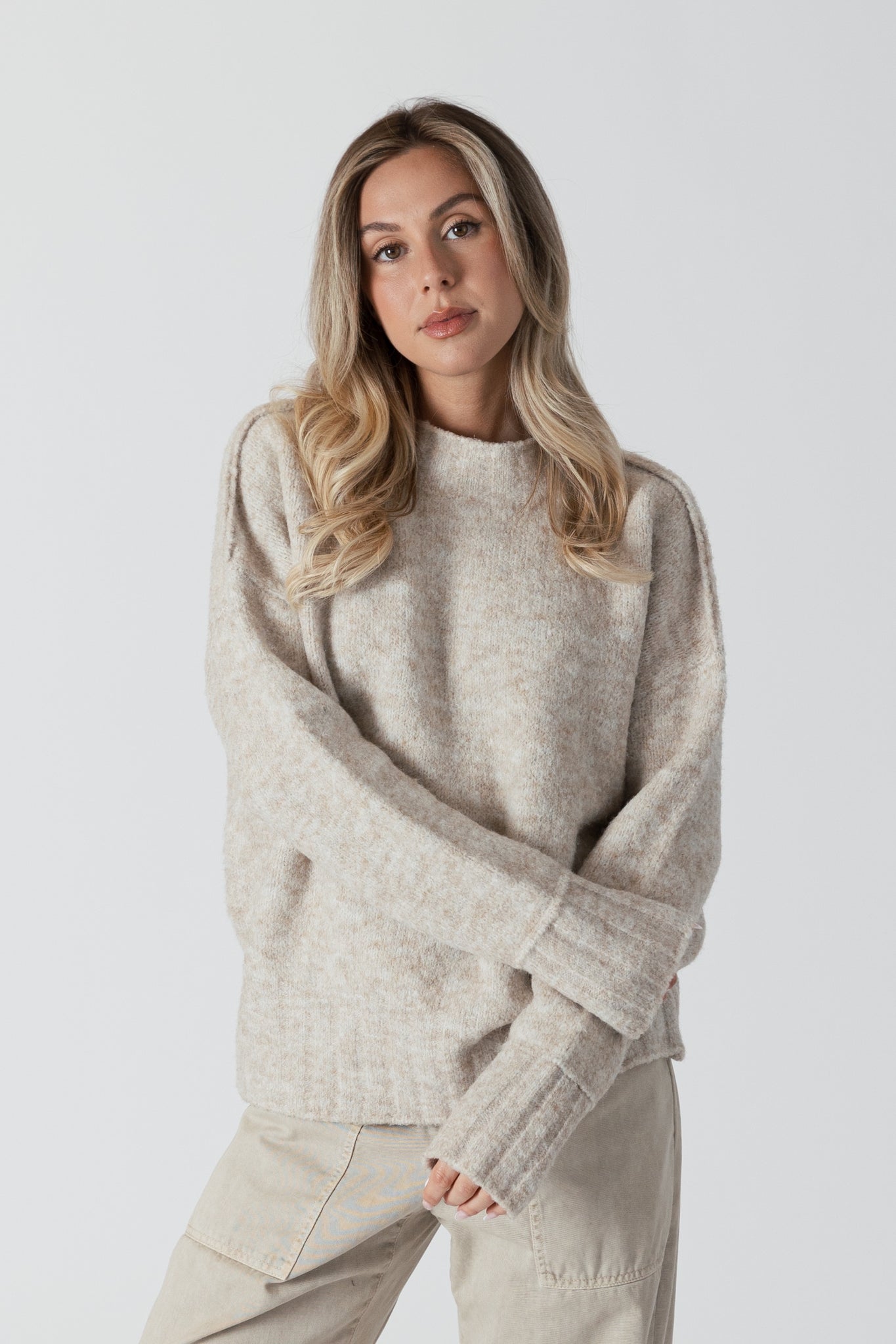 Lyla + Luxe Tanya Ribbed Cuff Sweater in Oat Mix