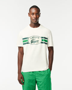 Lacoste Logo Regular Fit Cotton Monogram T-Shirt - Flour White
